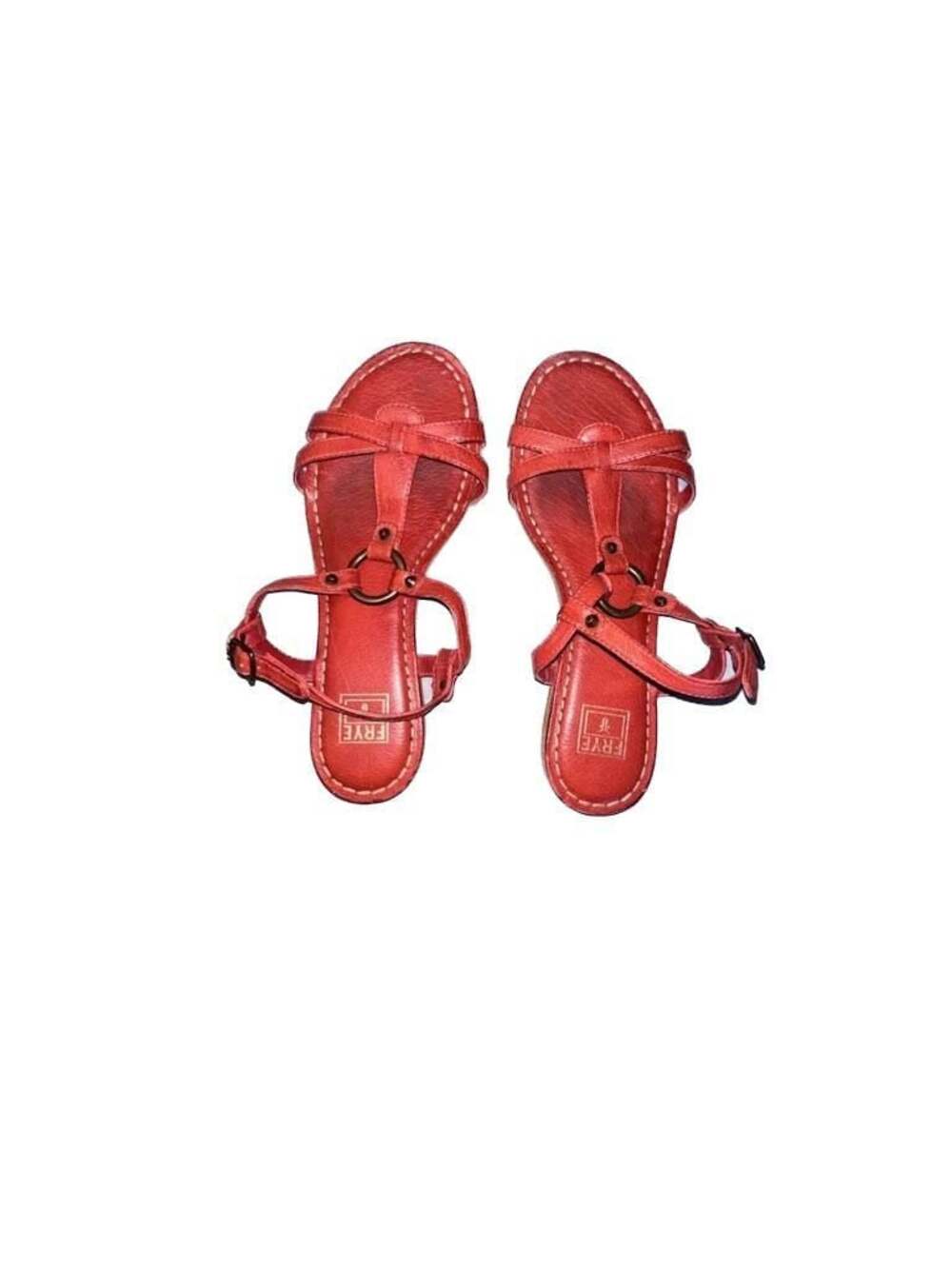 Frye Rachel Ring T-Strap Red Leather Sandals